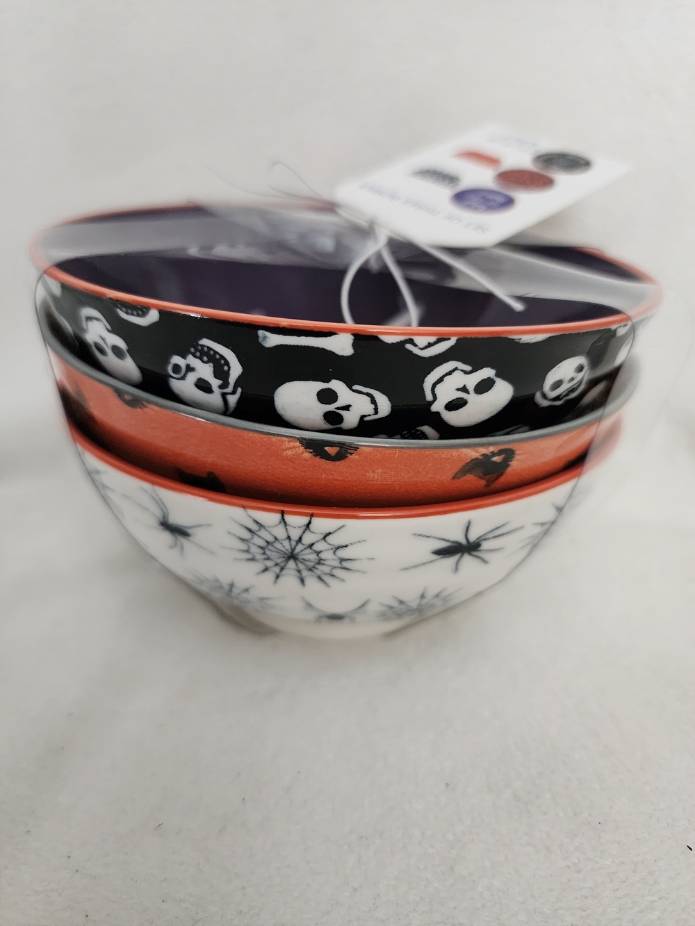 Halloween 3 Set Of Small Ceramic Bowls - Black, Orange, White